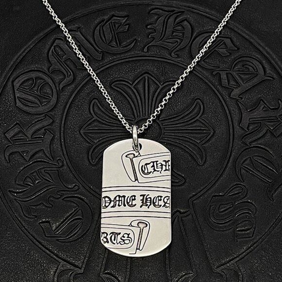 Chrome Hearts Large Scroll Military Plate Pendant Necklace - Picture 2 of 9